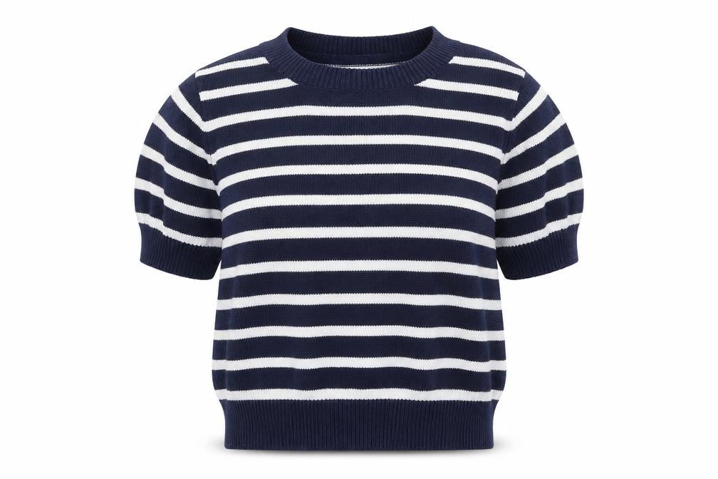 FOREVER 21 Womens Blue Scoop Neck Striped Cotton Pullover Jumper Size M