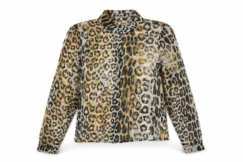Marks & Spencer Womens Brown Animal Print Polyester Basic Button-Up Size 12 V-Neck - Leopard Print