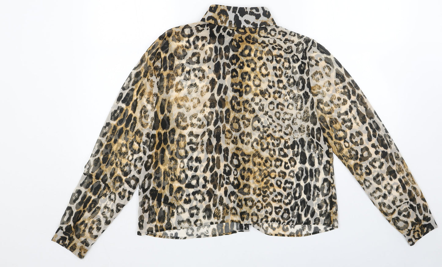 Marks and Spencer Womens Brown Animal Print Polyester Basic Button-Up Size 12 V-Neck - Leopard Print