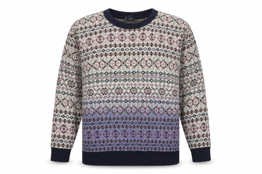 Preworn Mens Blue Round Neck Fair Isle Acrylic Pullover Jumper Size XS Long Sleeve
