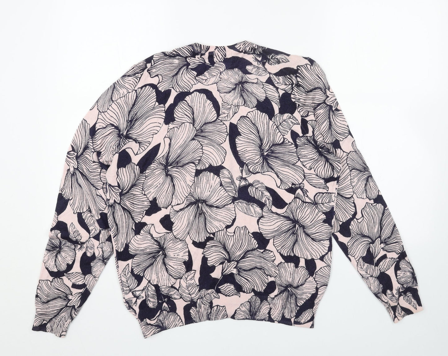 Marks and Spencer Womens Pink Round Neck Floral Acrylic Cardigan Jumper Size 16