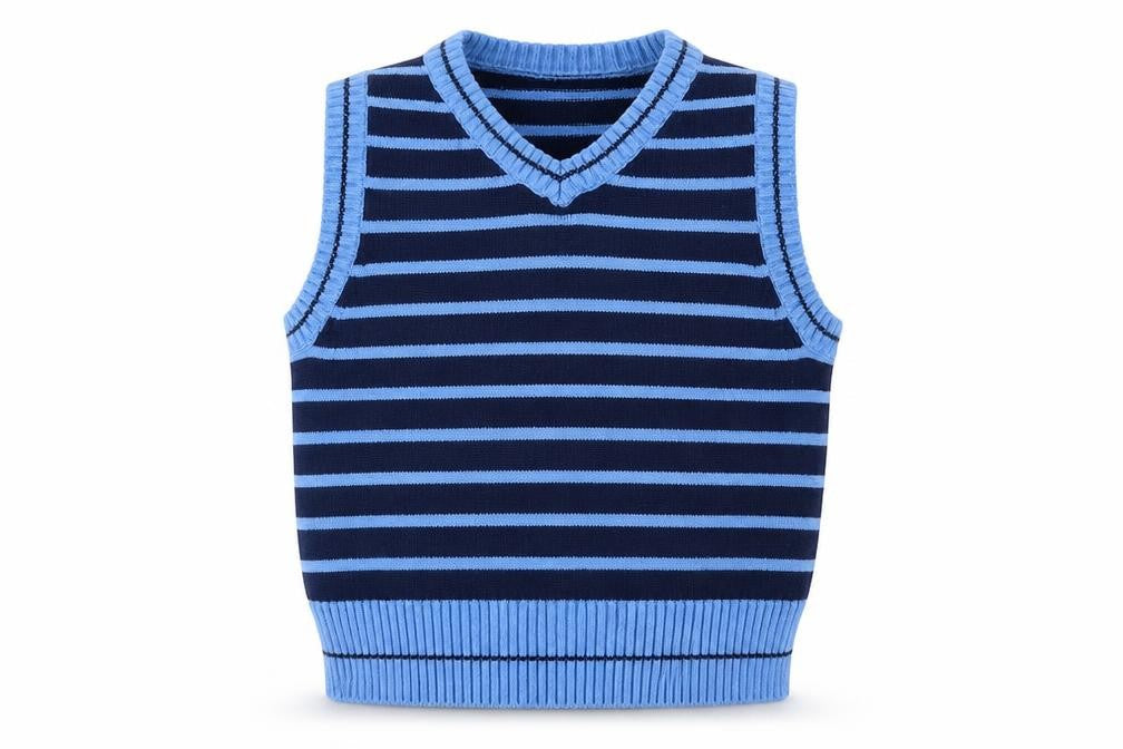 Earlydays Boys Blue Striped 100% Cotton Basic Tank Size 9-12 Months Round Neck Pullover
