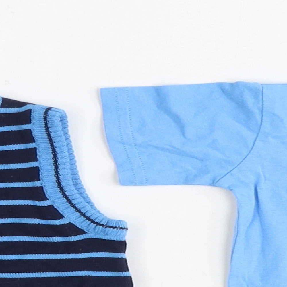 Earlydays Boys Blue Striped 100% Cotton Basic Tank Size 9-12 Months Round Neck Pullover