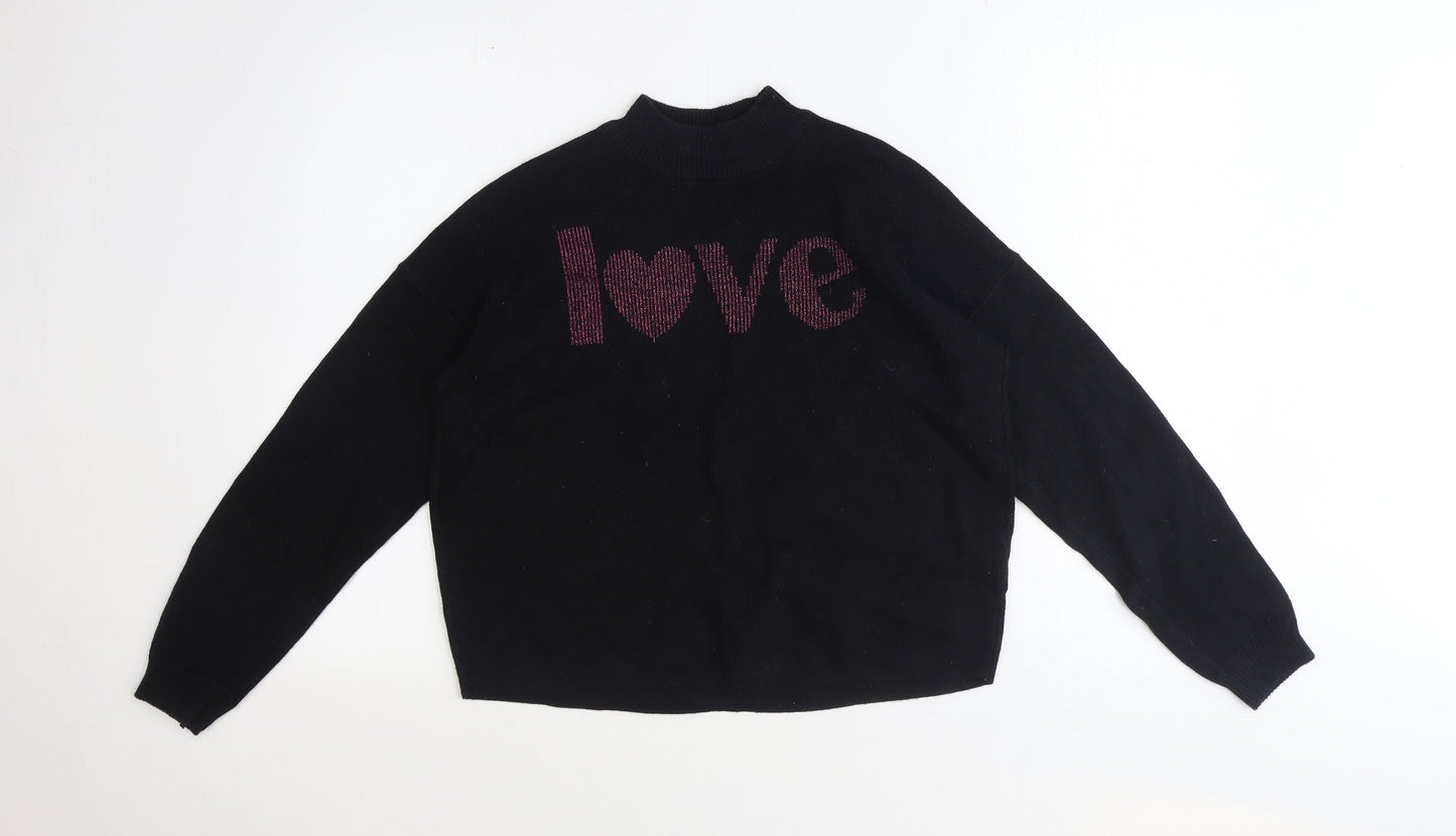 Divided Womens Black Round Neck Polyester Pullover Jumper Size XS - Cropped, Love