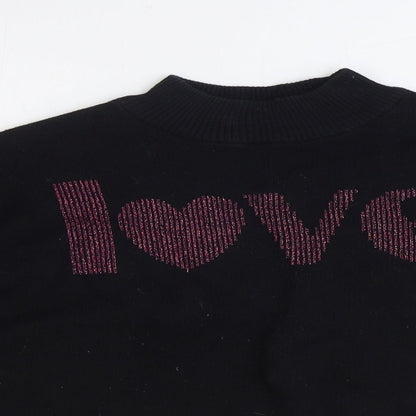 Divided Womens Black Round Neck Polyester Pullover Jumper Size XS - Cropped, Love
