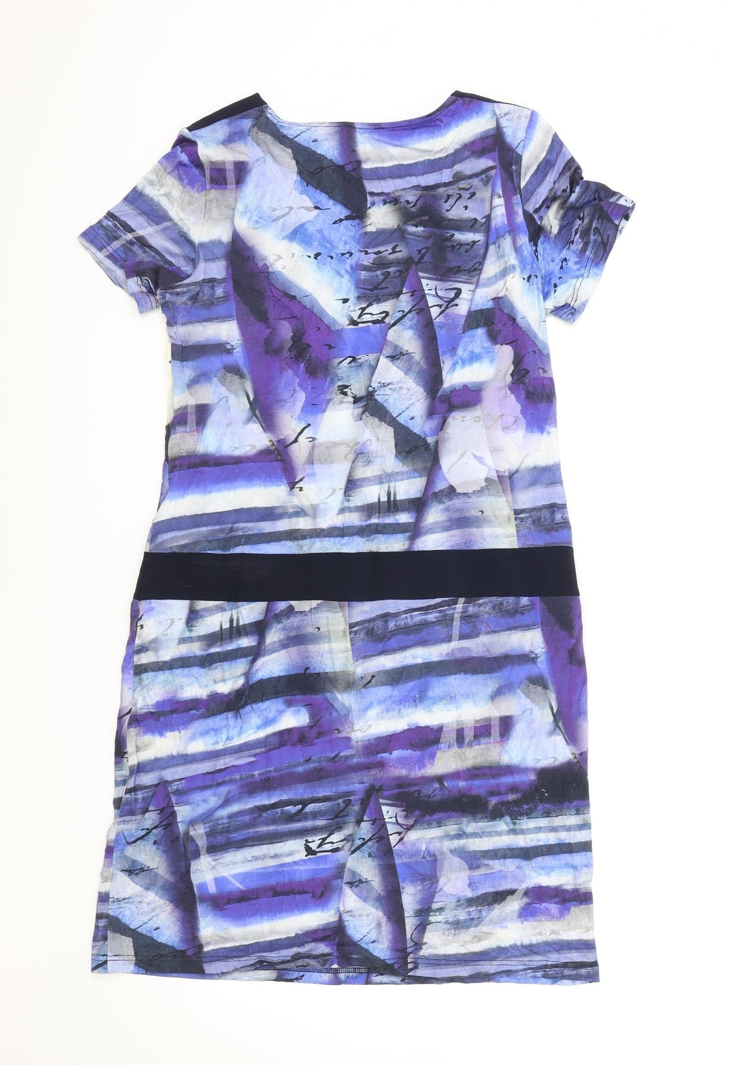 Pause Cafe Womens Blue Geometric Viscose Shift Size 8 V-Neck Pullover