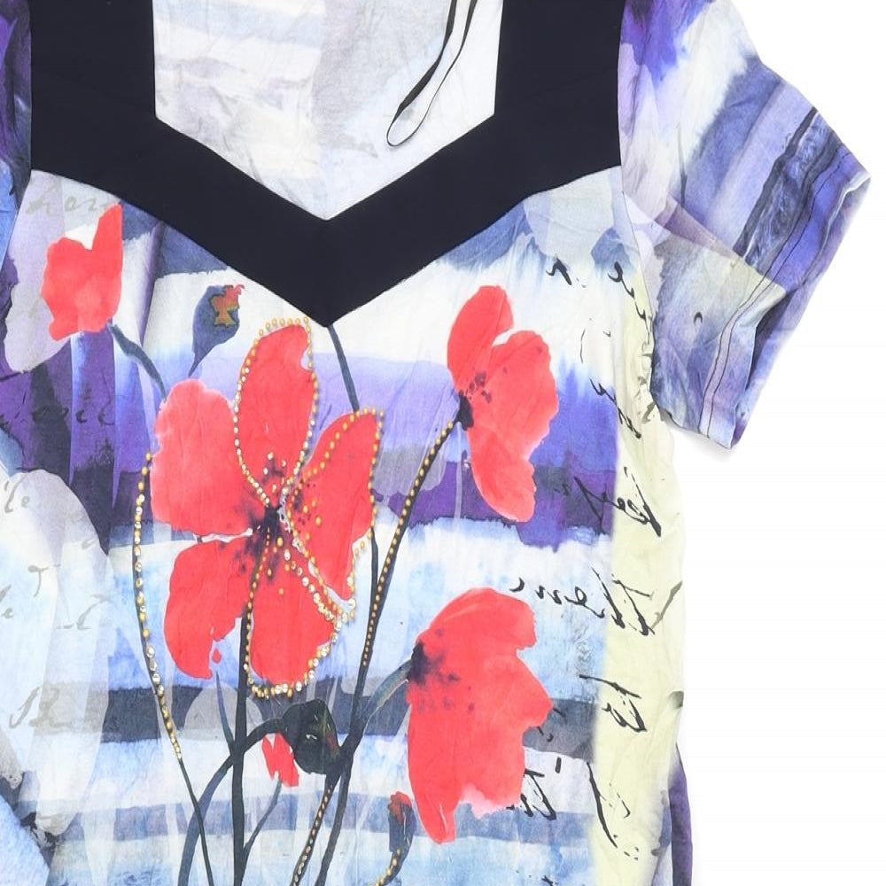 Pause Cafe Womens Blue Geometric Viscose Shift Size 8 V-Neck Pullover