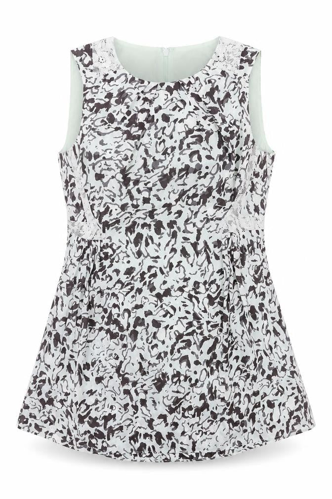 Coast Womens Green Geometric Polyester Basic Tank Size 6 Round Neck