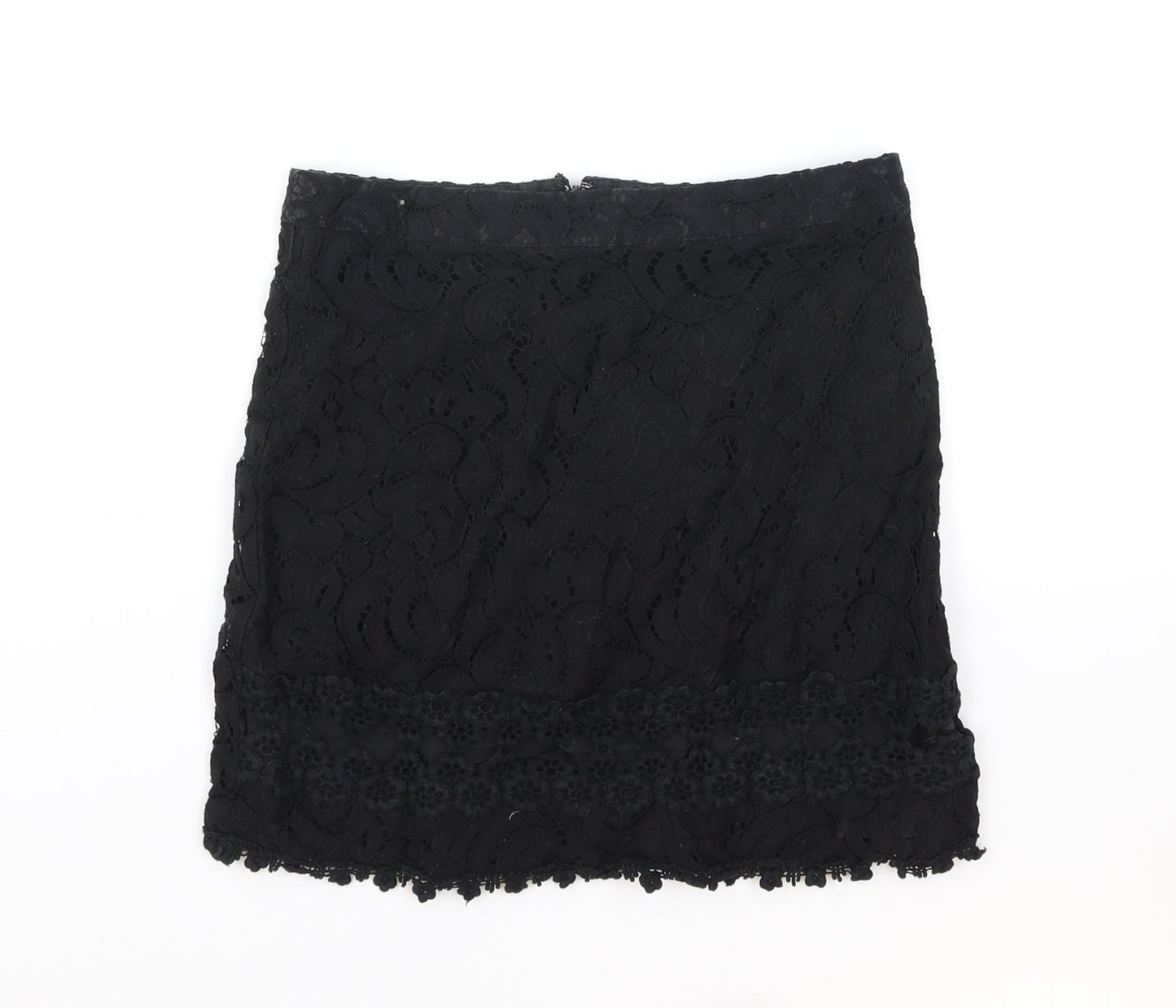 Topshop Womens Black Geometric Polyester Straight & Pencil Skirt Size 8 Zip