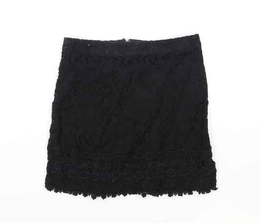 Topshop Womens Black Geometric Polyester Straight & Pencil Skirt Size 8 Zip