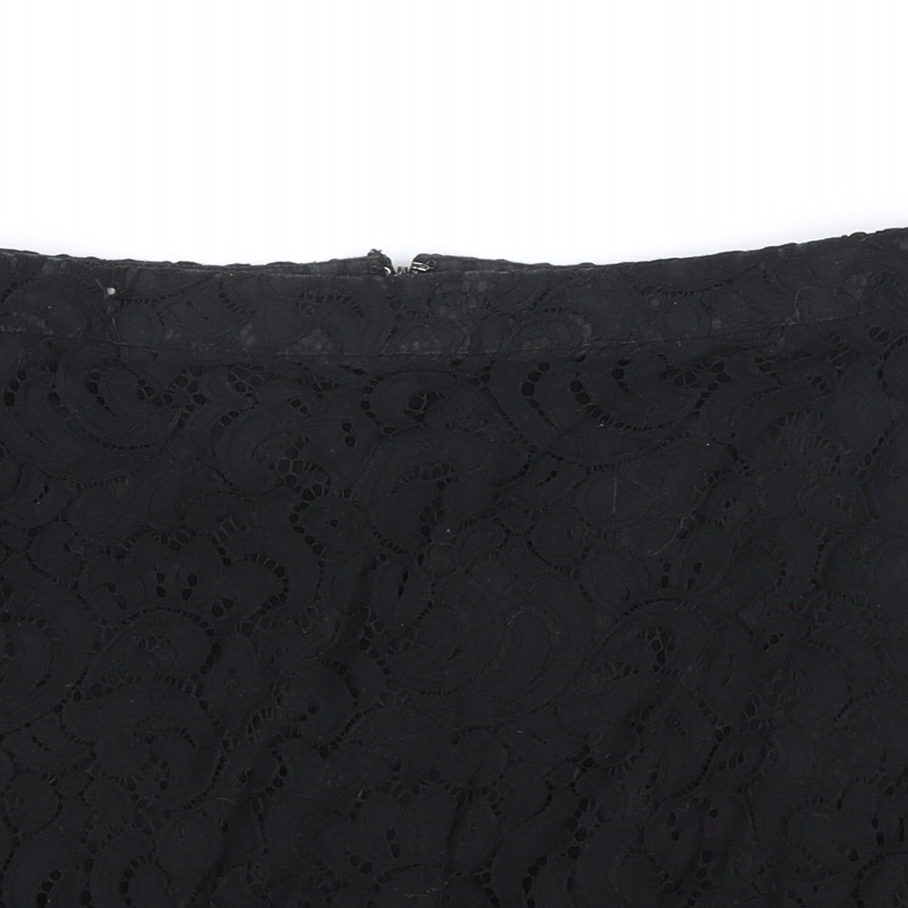 Topshop Womens Black Geometric Polyester Straight & Pencil Skirt Size 8 Zip