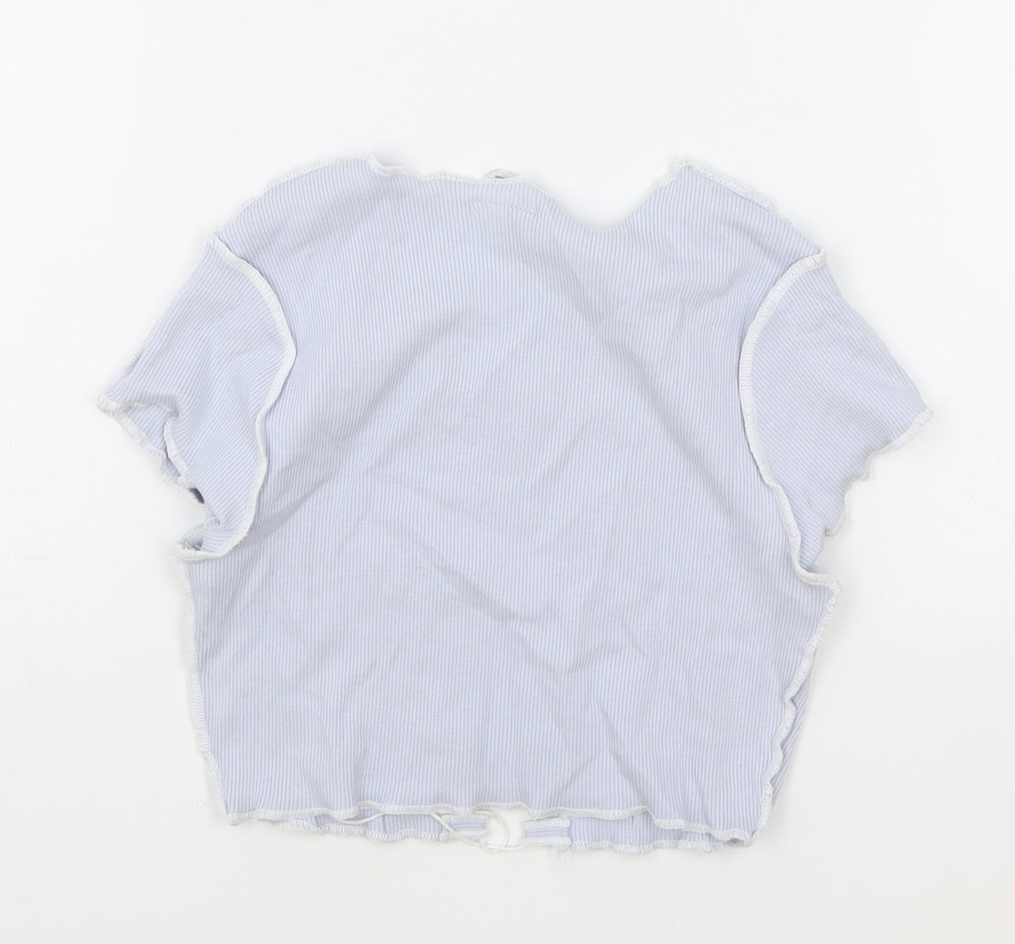 H&M Womens Blue Geometric Cotton Cropped T-Shirt Size S V-Neck