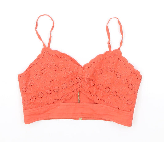 Topshop Womens Pink Cotton Cropped Tank Size 6 Sweetheart - Broderie Anglaise Details