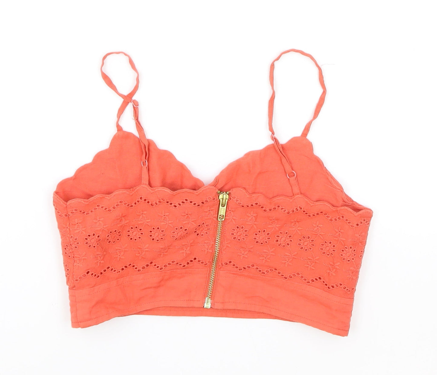 Topshop Womens Pink Cotton Cropped Tank Size 6 Sweetheart - Broderie Anglaise Details