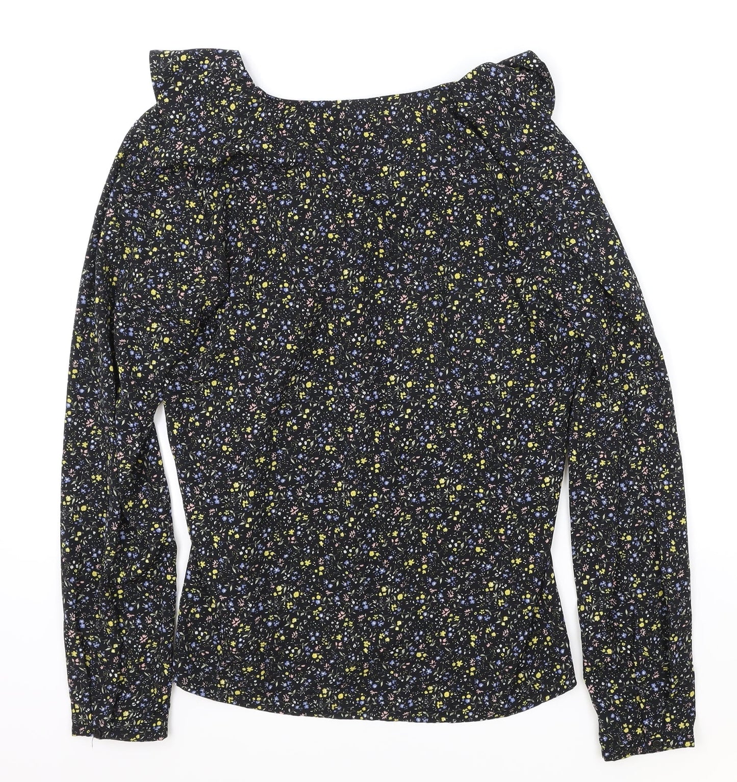 ICHI Womens Black Geometric Polyester Basic Blouse Size S Round Neck