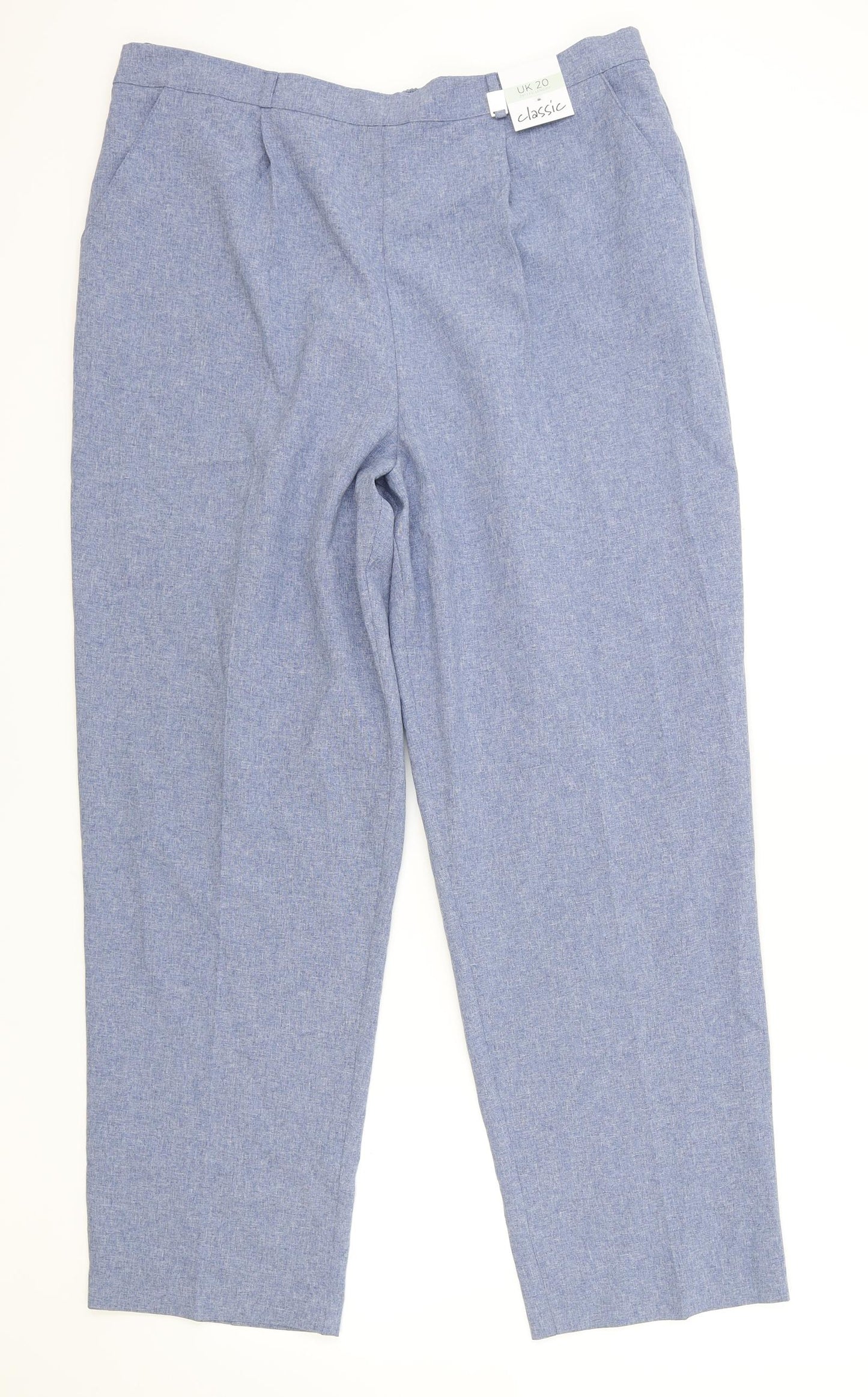 Classic Womens Blue Polyester Trousers Size 20 Regular