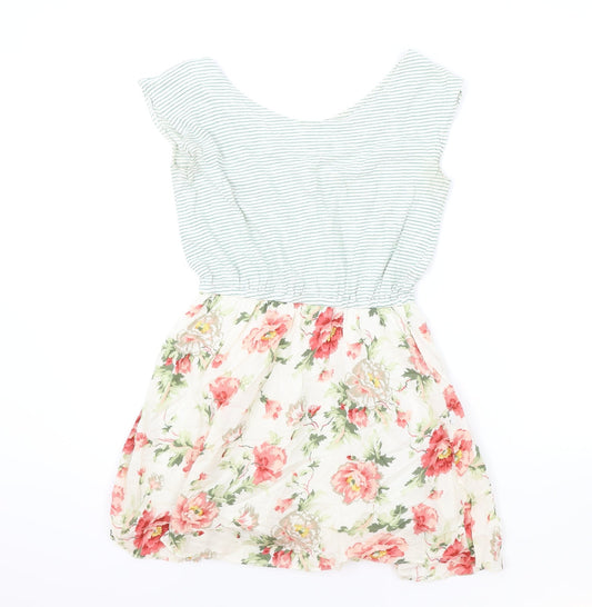 Rare Womens Multicoloured Floral Cotton Fit & Flare Size 10 Scoop Neck Pullover