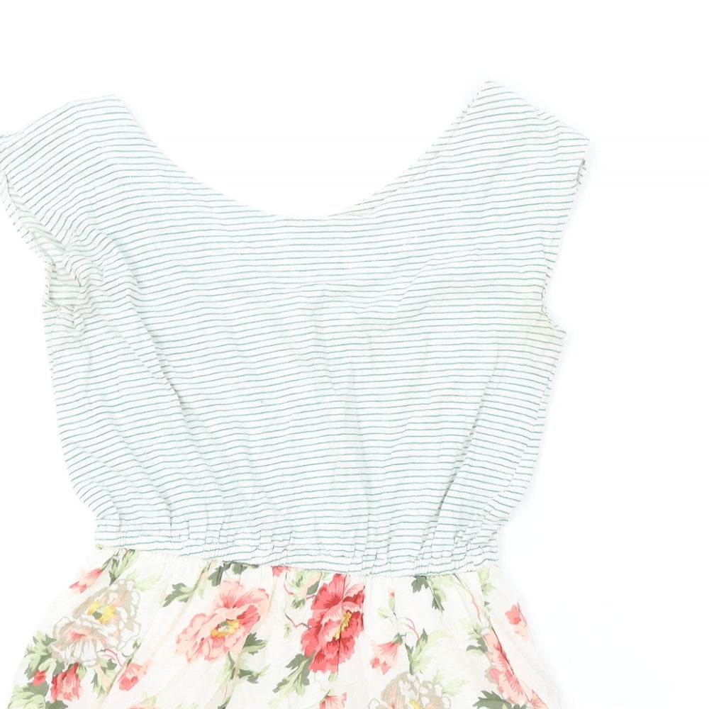 Rare Womens Multicoloured Floral Cotton Fit & Flare Size 10 Scoop Neck Pullover