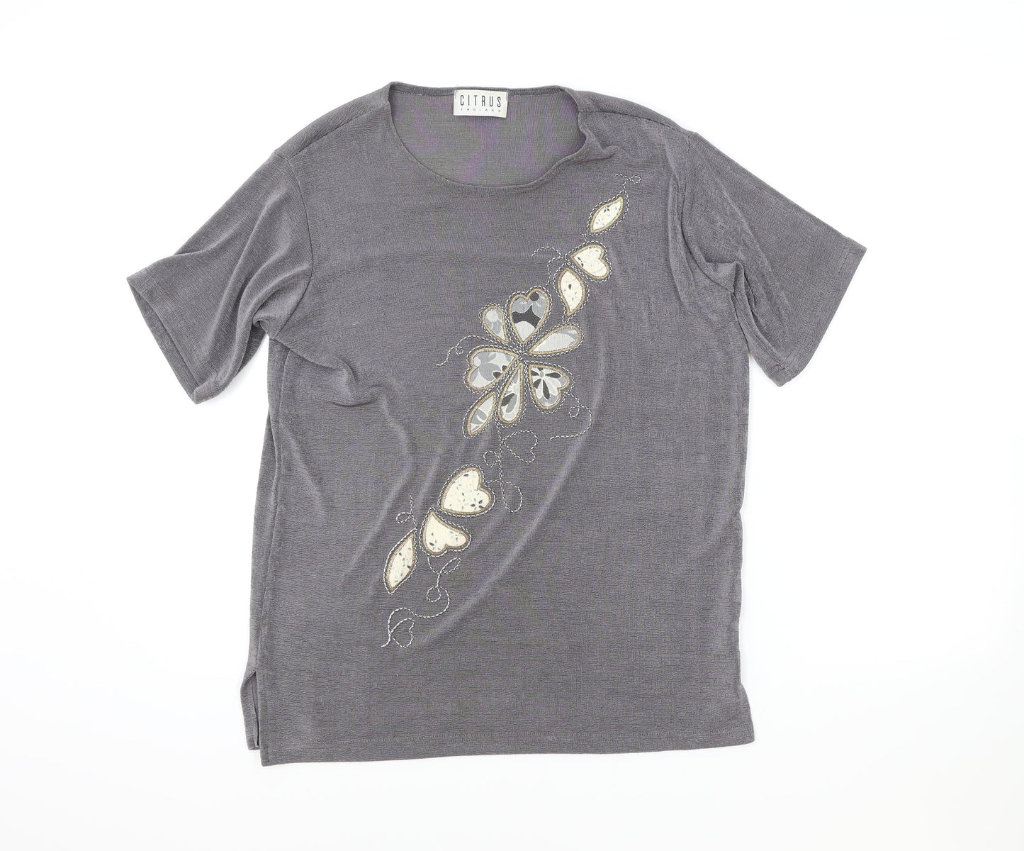 Citrus Womens Brown Polyester Basic T-Shirt Size M Round Neck