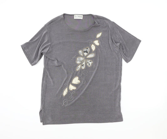 Citrus Womens Brown Polyester Basic T-Shirt Size M Round Neck