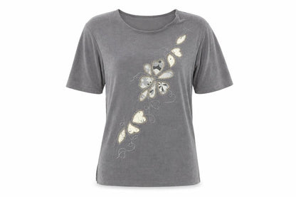 Citrus Womens Brown Polyester Basic T-Shirt Size M Round Neck