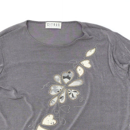 Citrus Womens Brown Polyester Basic T-Shirt Size M Round Neck