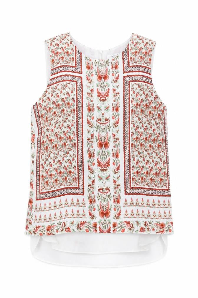 Rose & Olive Womens White Geometric Polyester Basic Tank Size L Round Neck