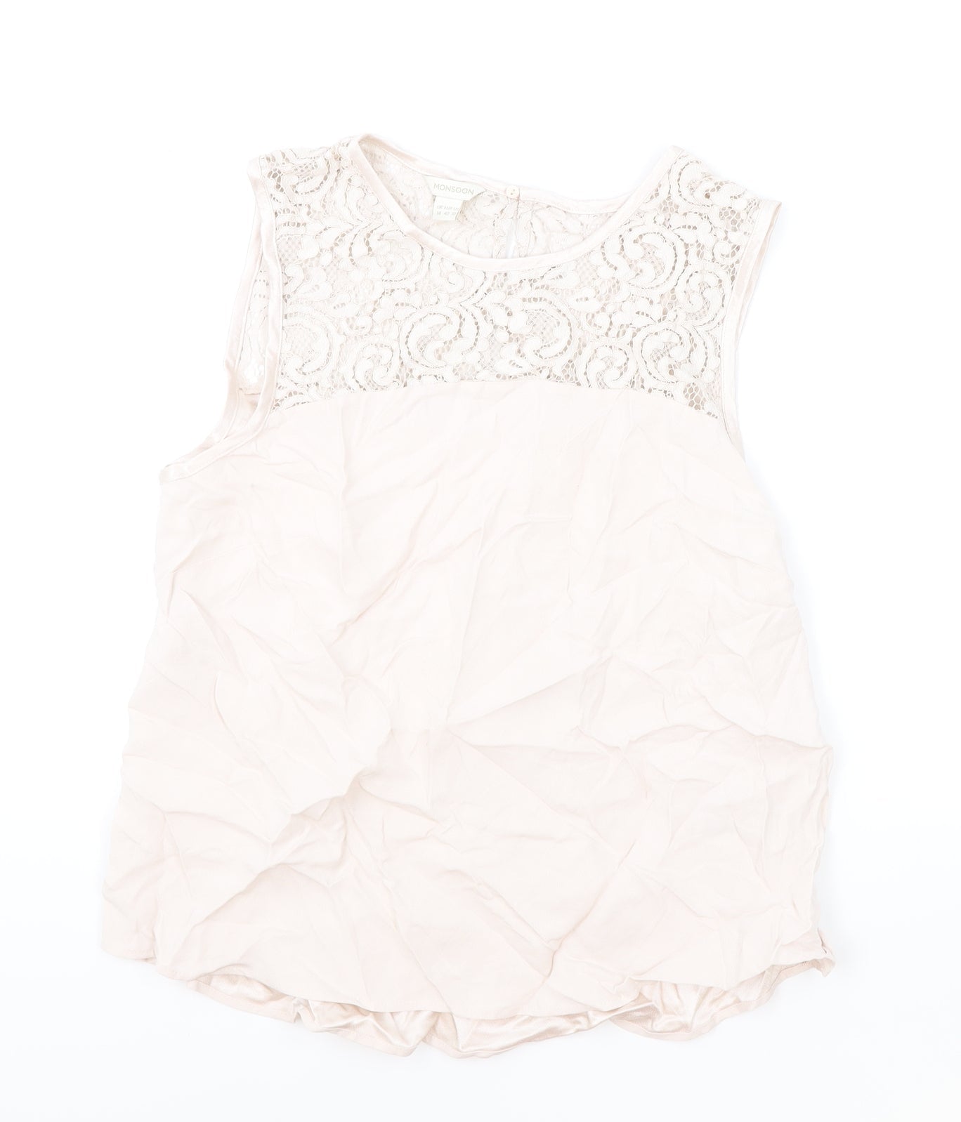 Monsoon Womens Pink Viscose Basic Tank Size 14 Round Neck - Lace Detail