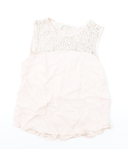 Monsoon Womens Pink Viscose Basic Tank Size 14 Round Neck - Lace Detail
