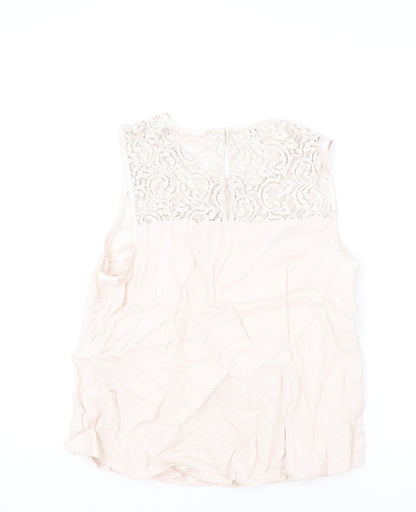Monsoon Womens Pink Viscose Basic Tank Size 14 Round Neck - Lace Detail