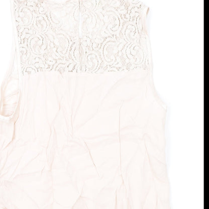 Monsoon Womens Pink Viscose Basic Tank Size 14 Round Neck - Lace Detail