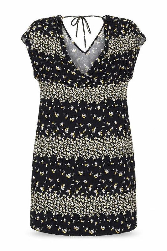 Papaya Womens Black Floral Viscose Shift Size 10 V-Neck Tie