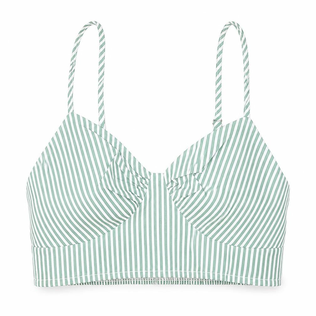 SHEIN Womens Green Striped Polyester Cropped Tank Size M V-Neck - Shirred Back