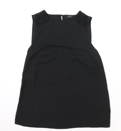 Matalan Womens Black Polyester Basic Blouse Size 8 Boat Neck - Lace Detail