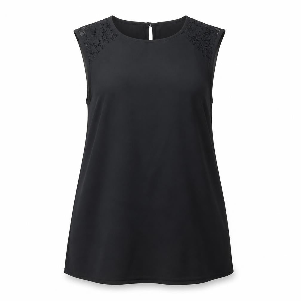 Matalan Womens Black Polyester Basic Blouse Size 8 Boat Neck - Lace Detail