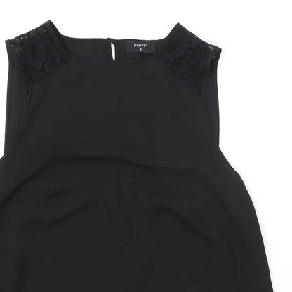 Matalan Womens Black Polyester Basic Blouse Size 8 Boat Neck - Lace Detail