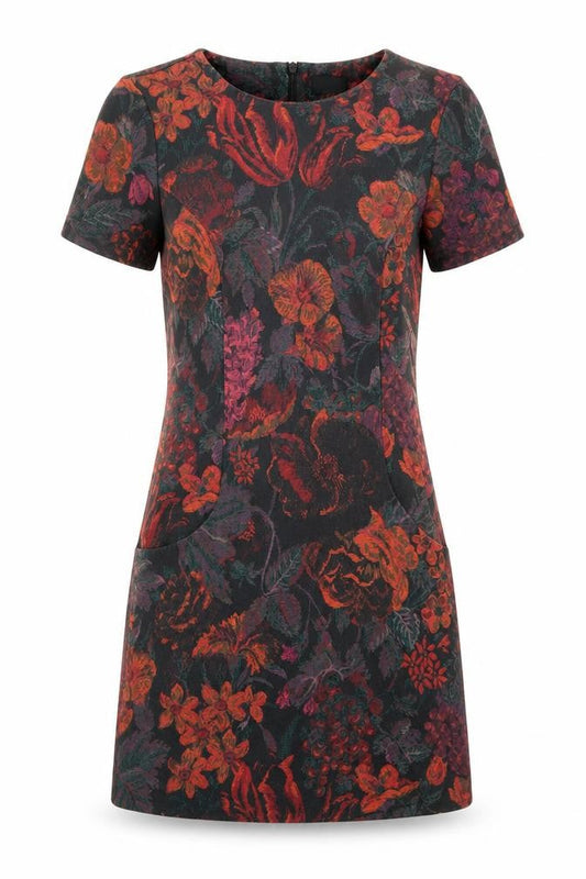 Oasis Womens Black Floral Polyester Shift Size 8 Boat Neck Zip