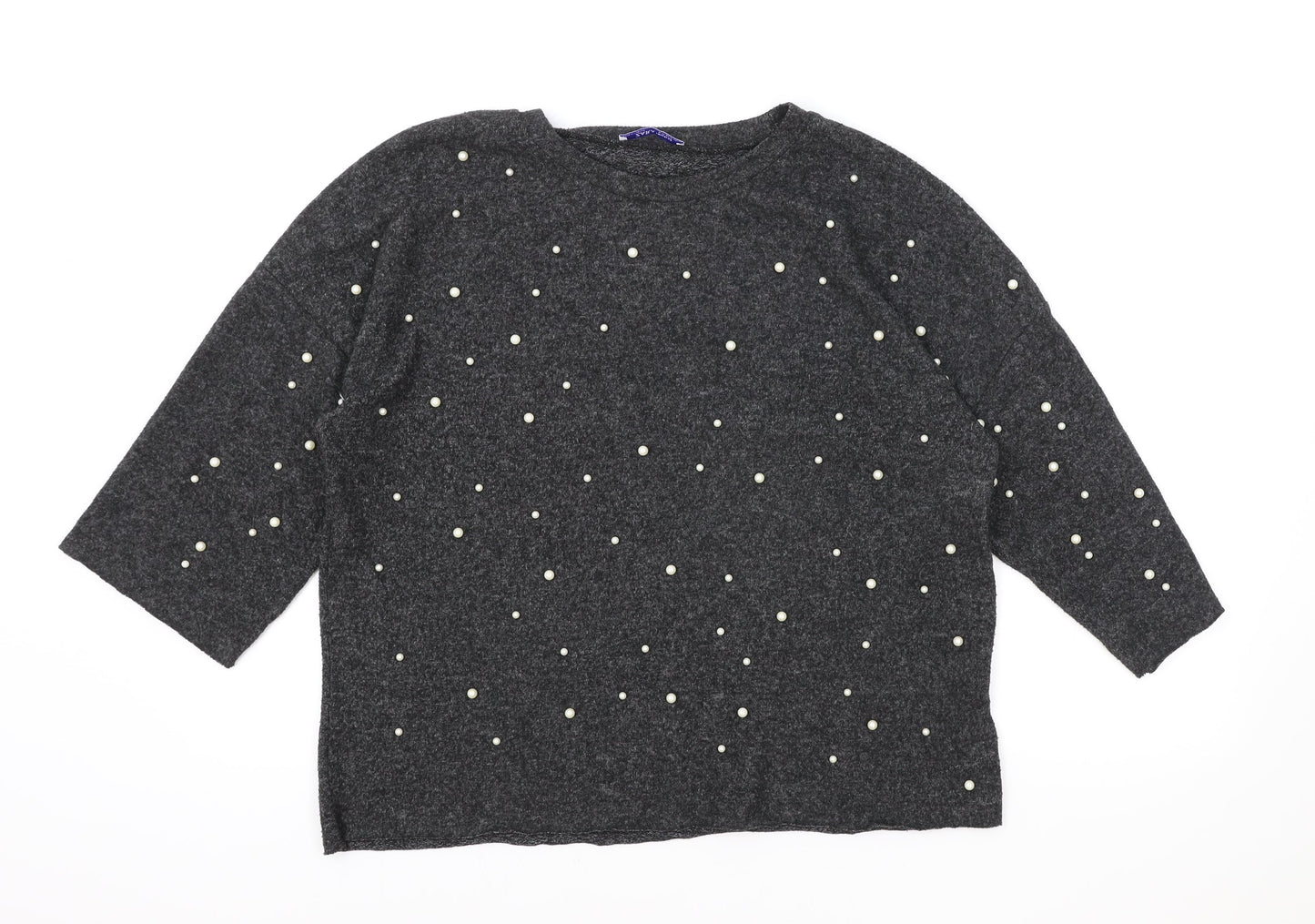 Zara Womens Grey Round Neck Acrylic Pullover Jumper Size M