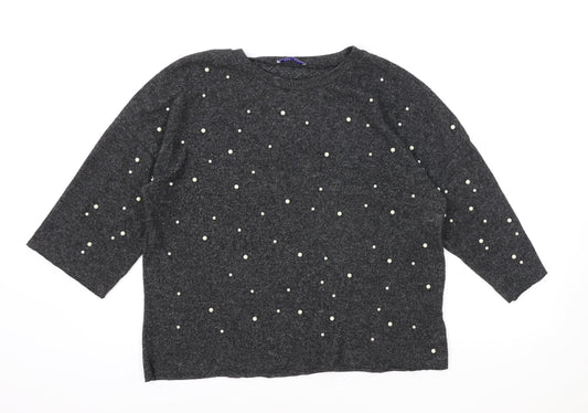 Zara Womens Grey Round Neck Acrylic Pullover Jumper Size M