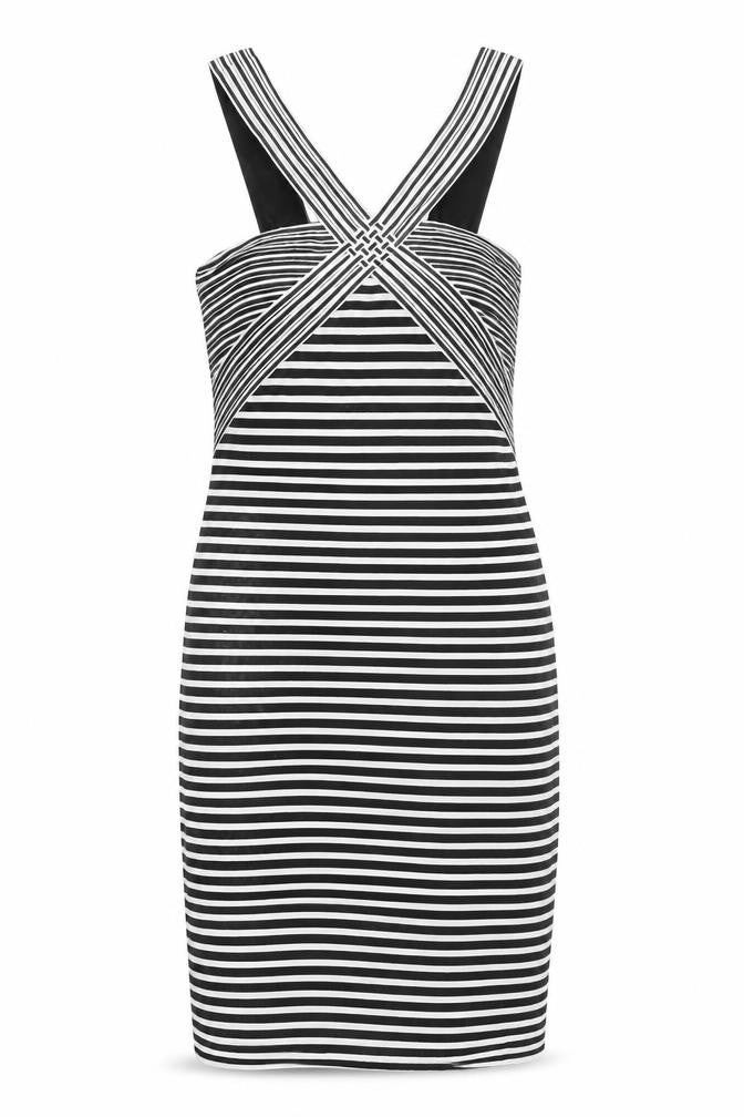 Madeline Womens Black Striped Polyester Bodycon Size 14 V-Neck Zip