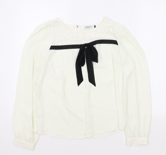 Jumpo Womens White Polyester Basic Blouse Size M Boat Neck