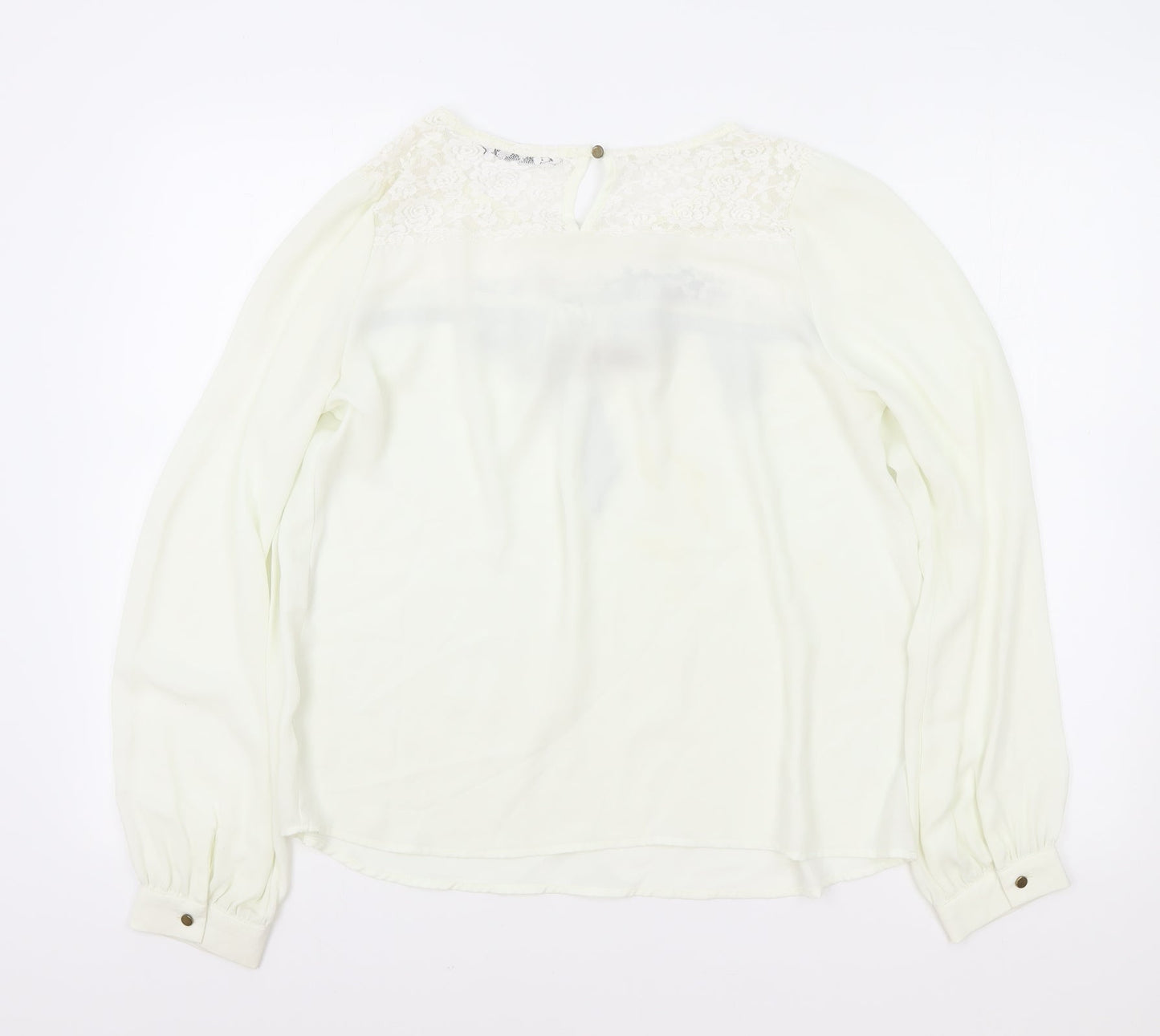 Jumpo Womens White Polyester Basic Blouse Size M Boat Neck