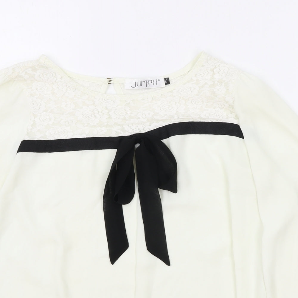 Jumpo Womens White Polyester Basic Blouse Size M Boat Neck