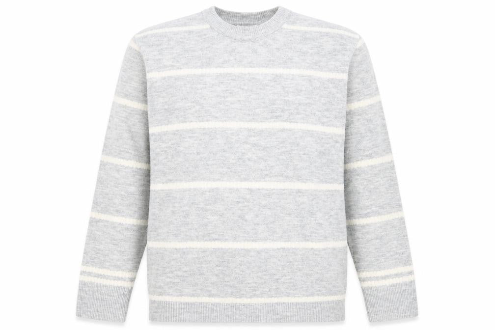 Papaya Womens Grey Round Neck Striped Acrylic Pullover Jumper Size L