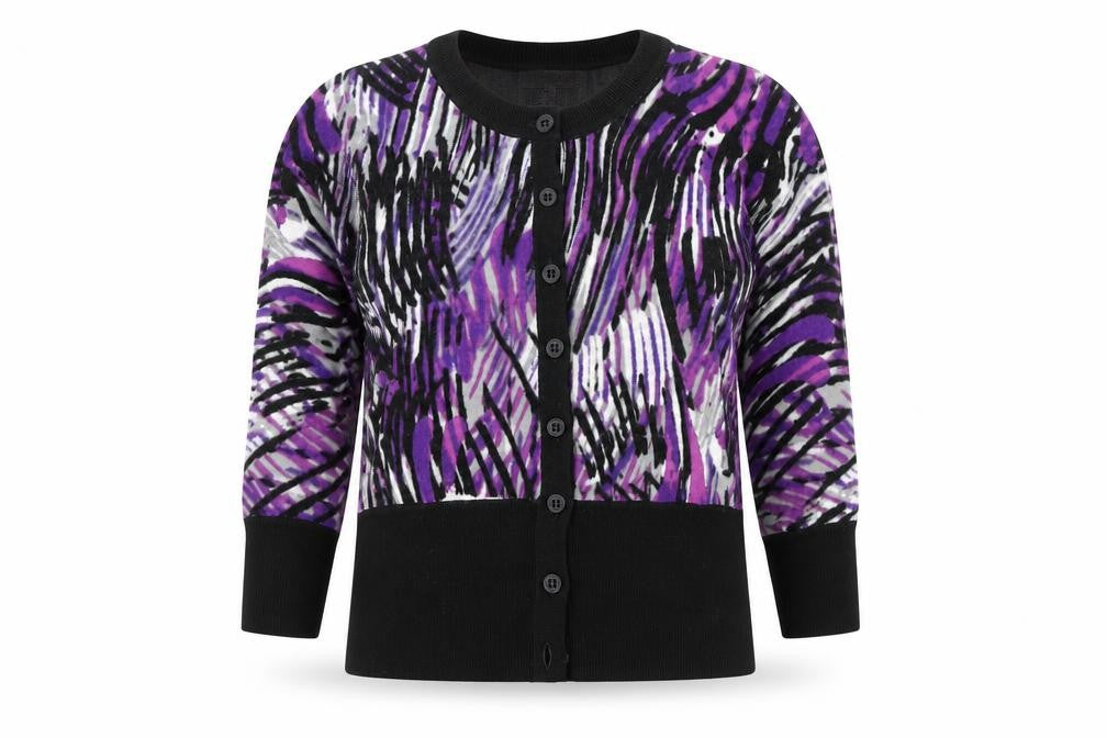 Kenar Womens Black Round Neck Geometric Cotton Cardigan Jumper Size S