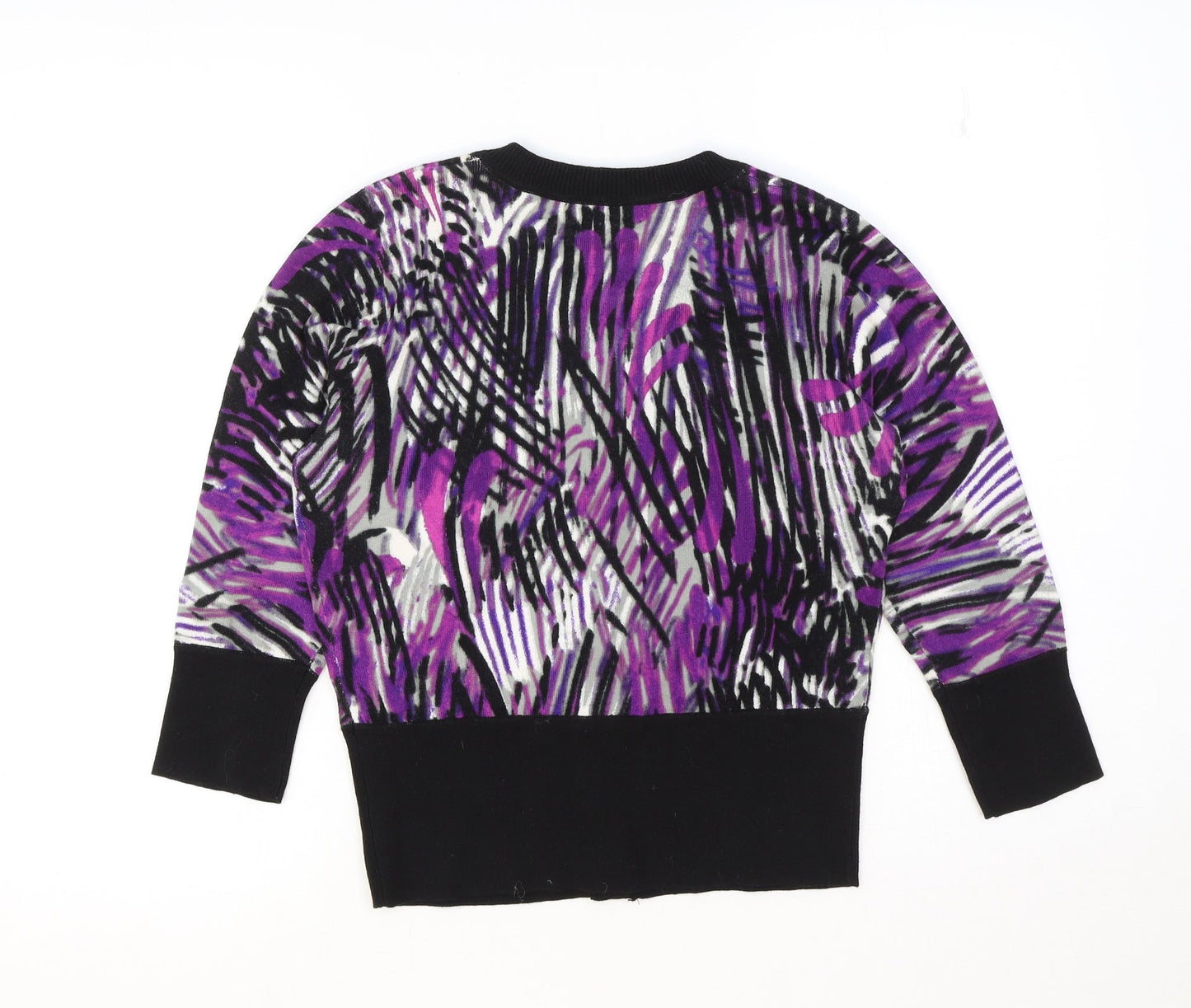 Kenar Womens Black Round Neck Geometric Cotton Cardigan Jumper Size S