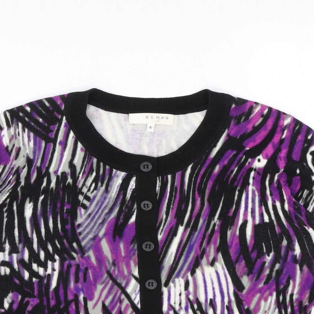 Kenar Womens Black Round Neck Geometric Cotton Cardigan Jumper Size S
