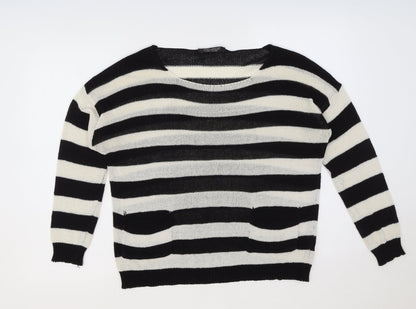 Select Womens Black Scoop Neck Striped Acrylic Pullover Jumper Size 10