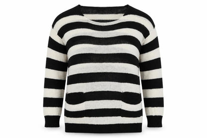 Select Womens Black Scoop Neck Striped Acrylic Pullover Jumper Size 10