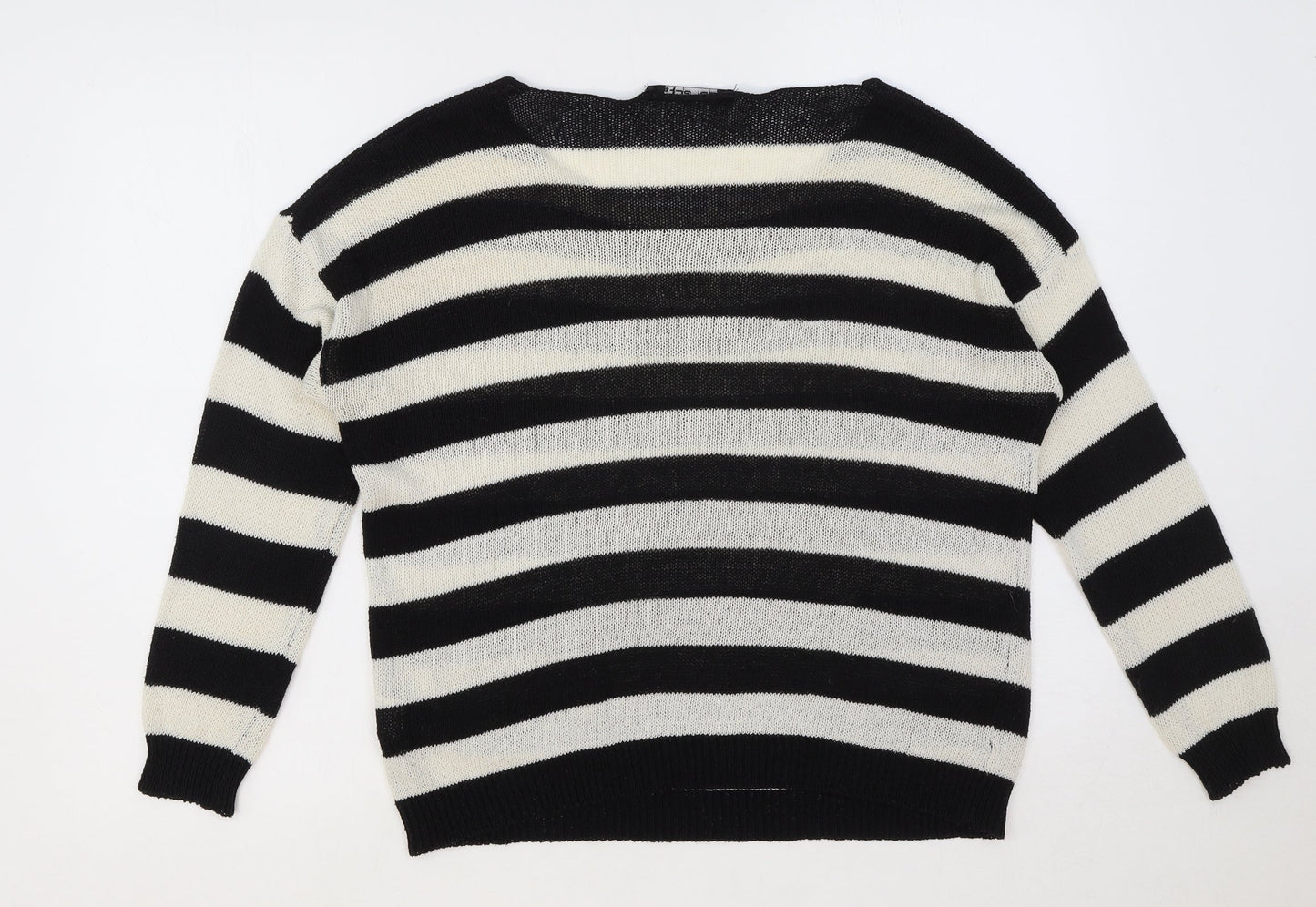 Select Womens Black Scoop Neck Striped Acrylic Pullover Jumper Size 10